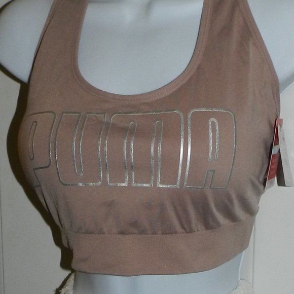 Puma Women's Plus Active Big Logo Sports Bra Taupe - Picture 3 of 11